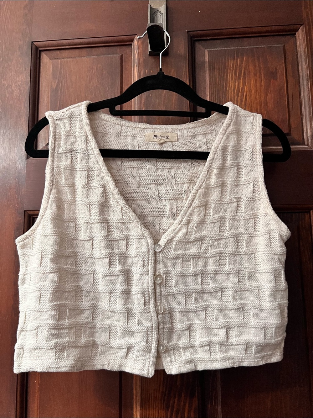Madewell Cream Basketweave Knit Cottagecore Cotton Blend Crop Vest Top XS - Picture 7 of 14